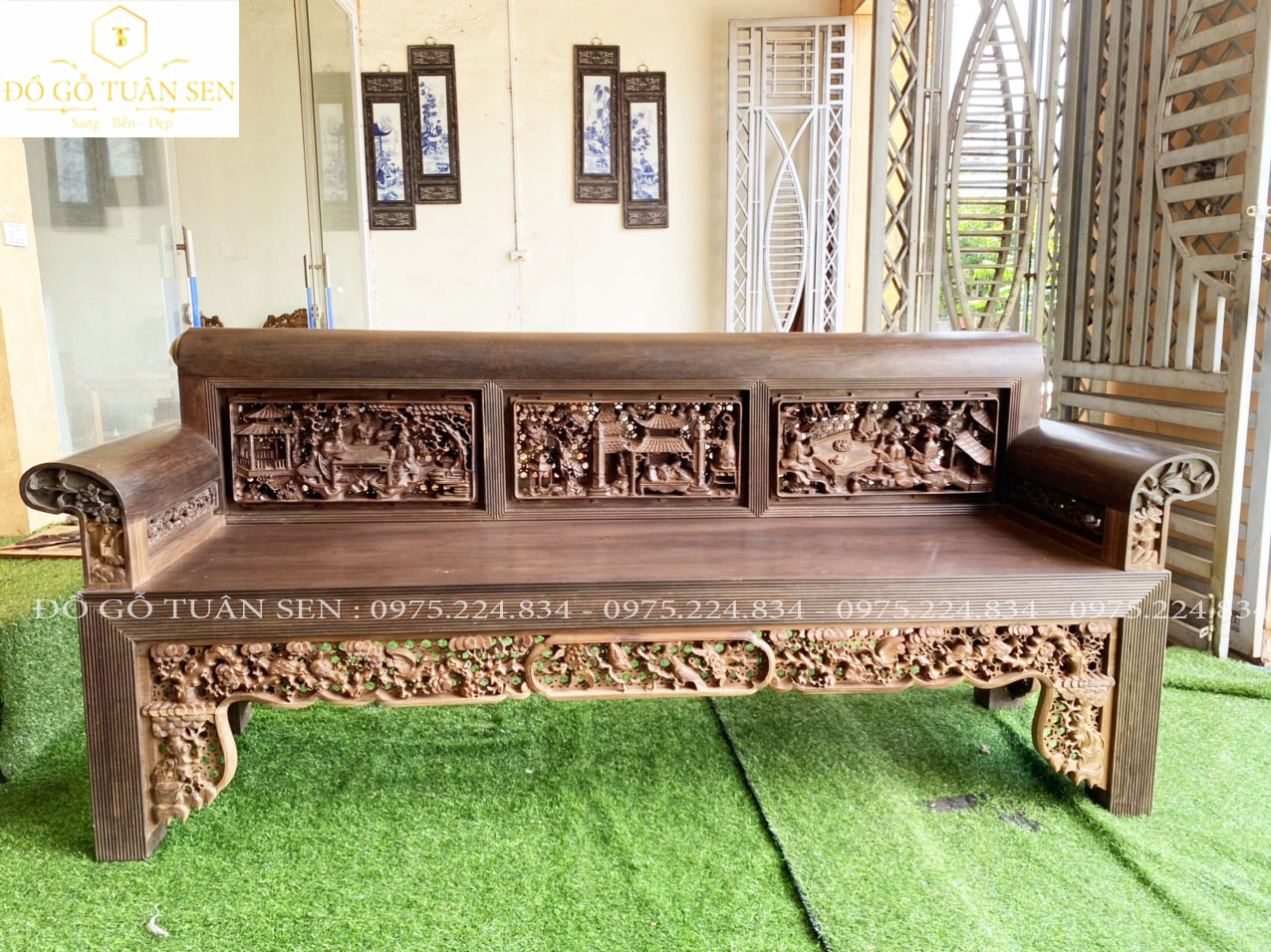 Thông tin chi tiết bộ trường kỷ đục tích tam quốc  gỗ gụ ta cũ 